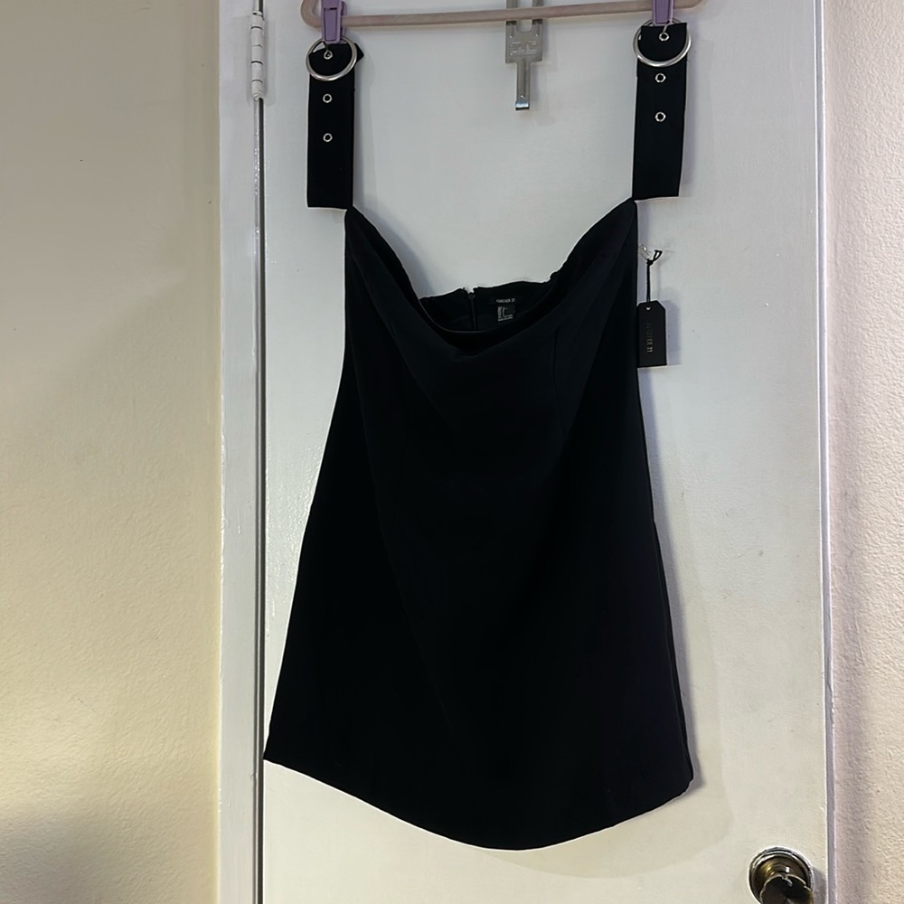 FOREVER 21 faux strapless dress with buckle type straps.